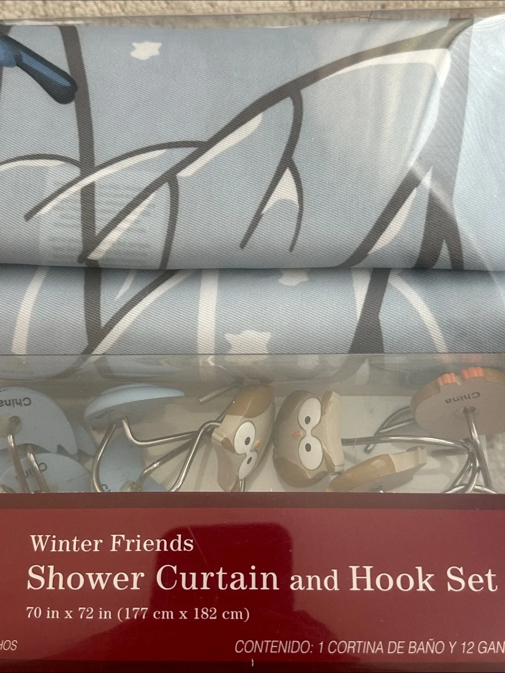Winter Wonderland 'Winter Friends' Blue Shower Curtain and Hook Set